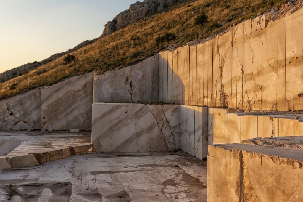 Marble quarry at sunset in Andalusia (Spain). Blue sky